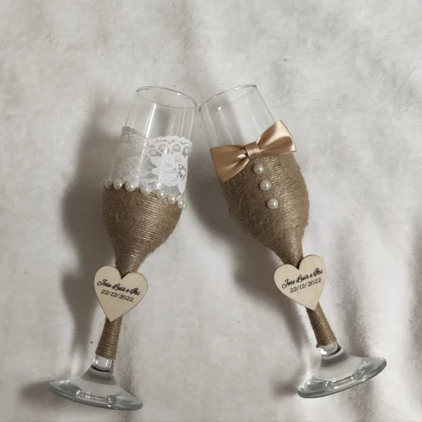 Copas Cava Rústicas Personalizadas Yute Encaje