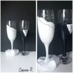 Copas de novios personalizadas en blanco con brillantes plata