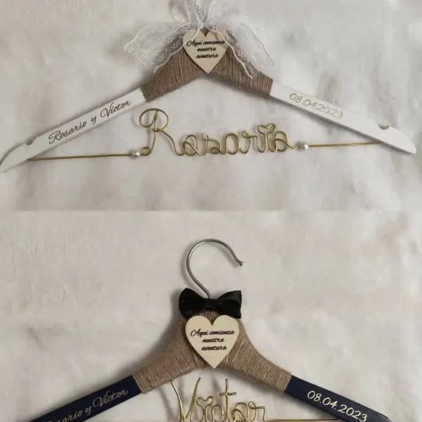 Perchas personalizadas para boda con nombre y fecha