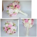 Ramo de novia rosas rosa y marfil con detalles verdes