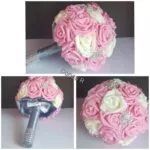 Ramo de novia de rosas rosa y marfil con mango de brillantes