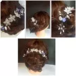Tocado para el pelo con flores azules y blancas con perlas