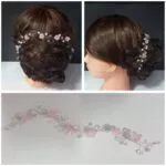 Tocado de novia con flores rosas y cristales