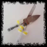 Set cuchillo y pala de tarta de boda con lazo amarillo y strass