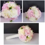 Ramo de novia de rosas rosa palo y marfil con paniculata