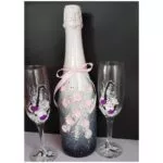 Botella decorada gris degradado con flores rosas