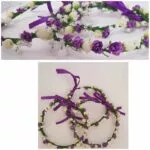 Corona de flores para el pelo con rosas lilas y lazo morado