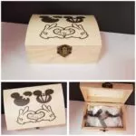 Porta alianzas caja madera Mickey y Minnie para boda