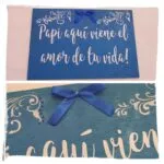 Cartel de boda azul Papi aqui viene el amor de tu vida con lazo