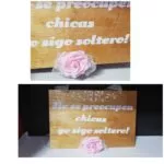 Cartel de boda en madera No se preocupen chicas con flor rosa