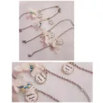 Pulsera dama de honor plateada con flores y medalla