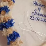 Bastidor porta alianzas madera flores azul marino