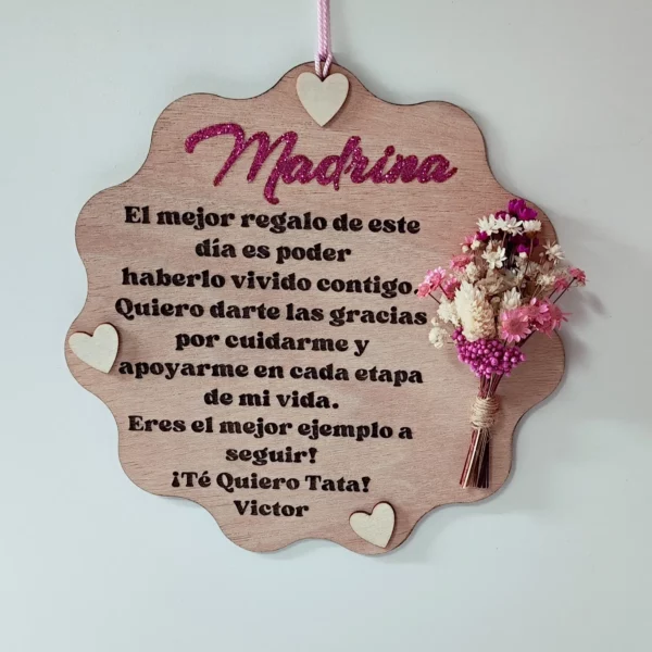 Placa Personalizable de Primera Comunión para Madrina con Flores Secas