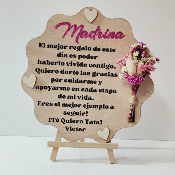Placa Personalizable de Primera Comunión para Madrina con Flores Secas