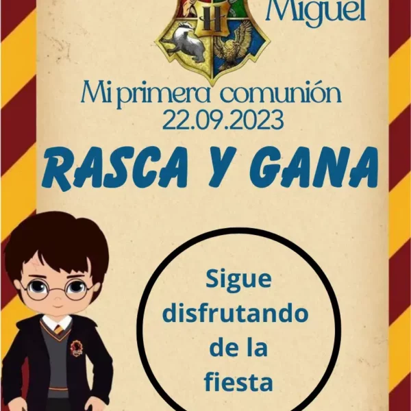 Tarjeta Rasca y Gana para primera Comunión