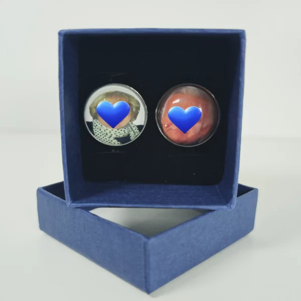 Gemelos personalizados con foto en caja azul