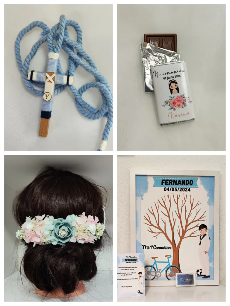 Regalos personalizados para Primera Comunión: cruces, perchas, llaveros y pulseras