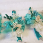 Pulsera Dama de Honor Flores Turquesas y Blancas
