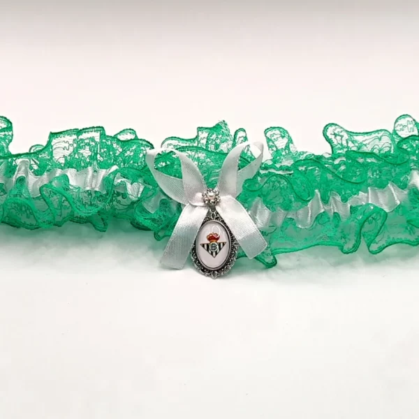 Liga de novia verde con lazo blanco y colgante personalizado