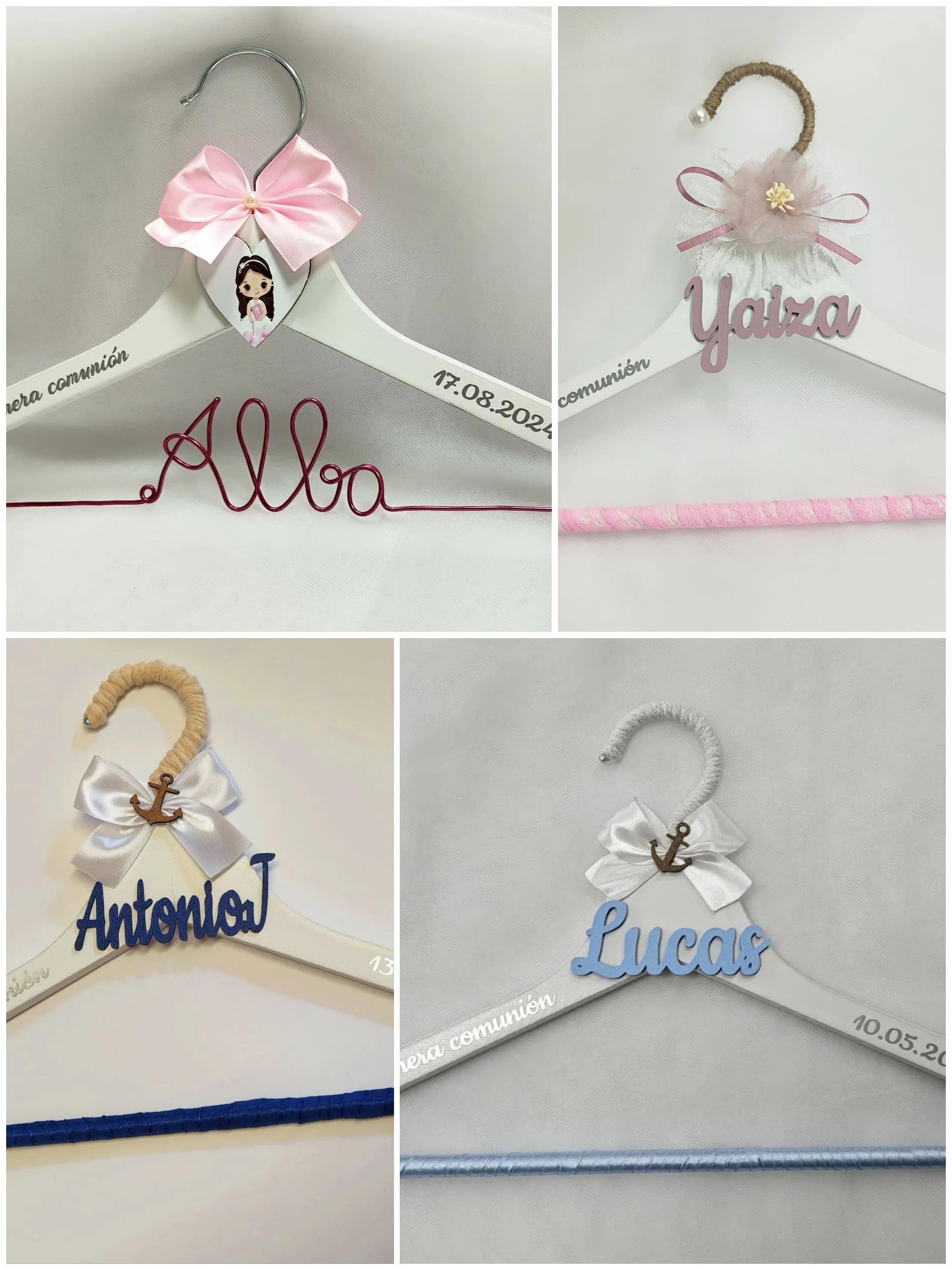 Perchas personalizadas para Primera Comunión para niños y niñas con nombre y fecha