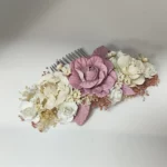 🌸 Peineta Floral Rosa y Marfil – Comunión y Bodas