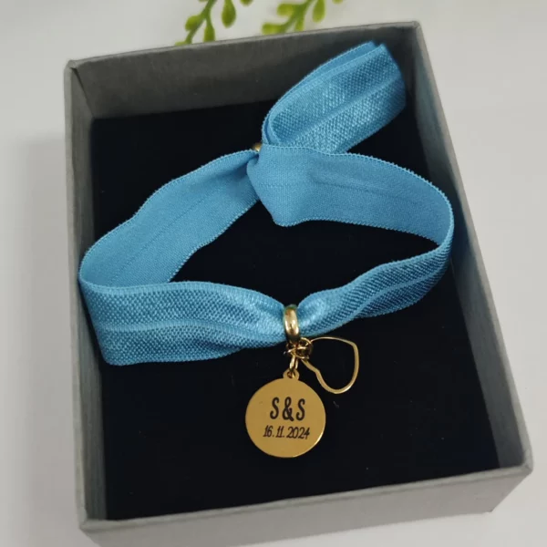 Pulsera elástica con grabado láser personalizado y caja opcional