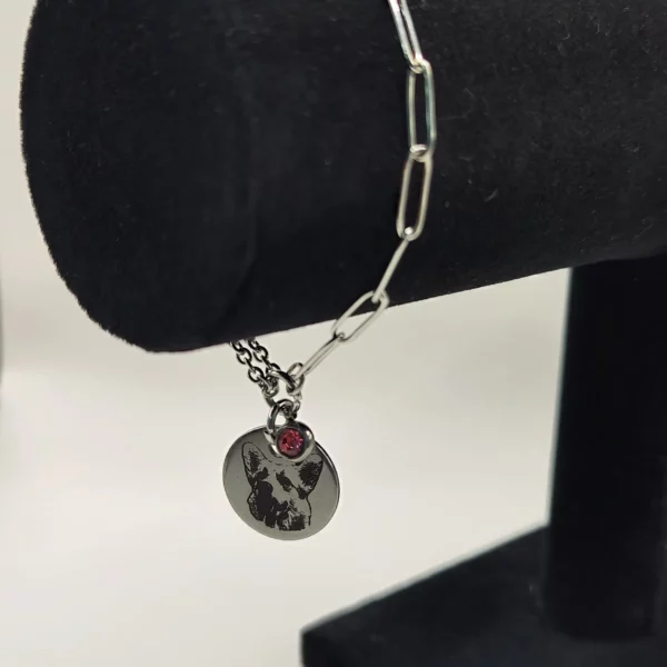 Pulsera con retrato grabado de mascota en acero inoxidable