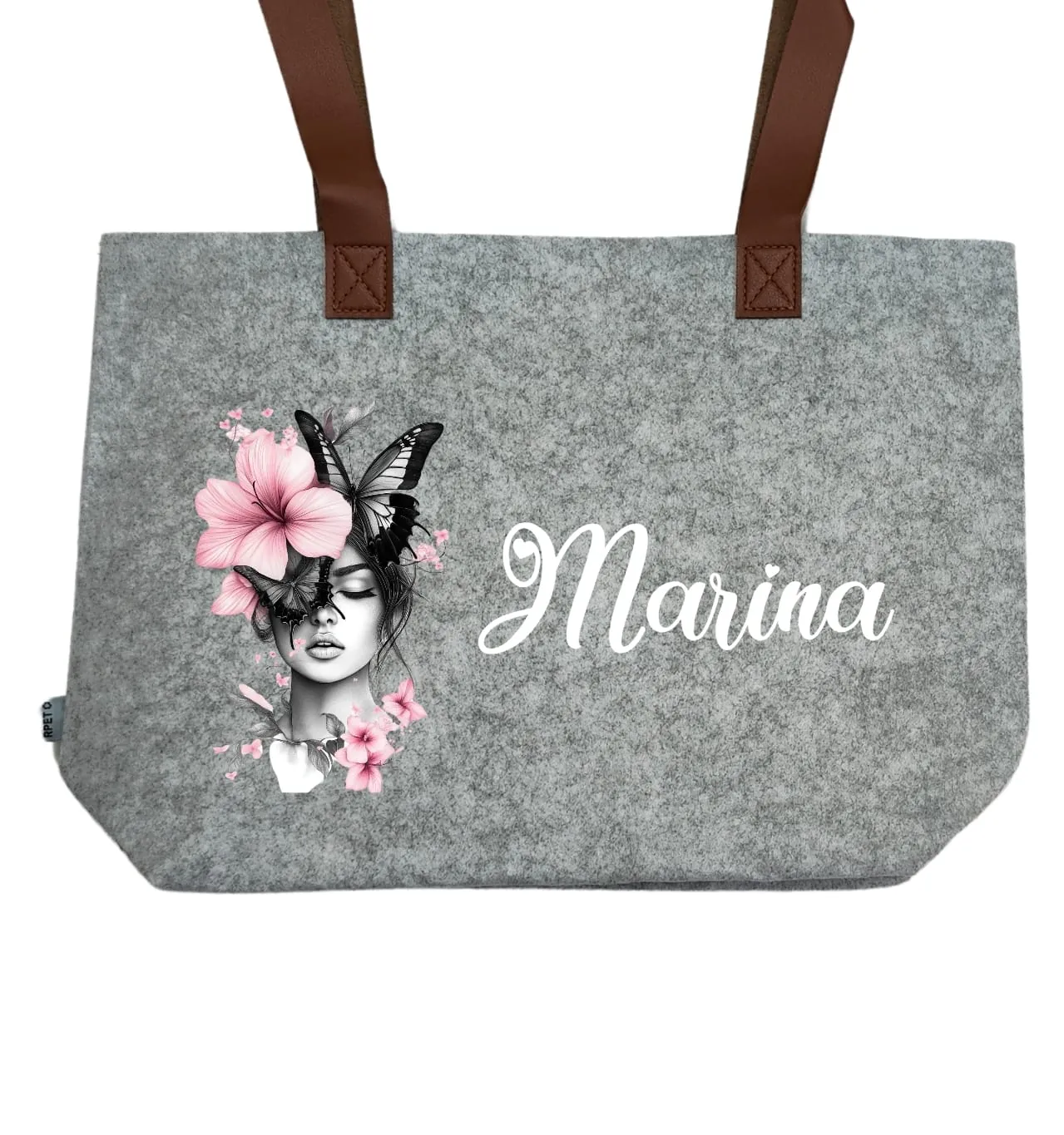 Colección de bolsos de fieltro personalizados ecológicos RPET en color gris y natural