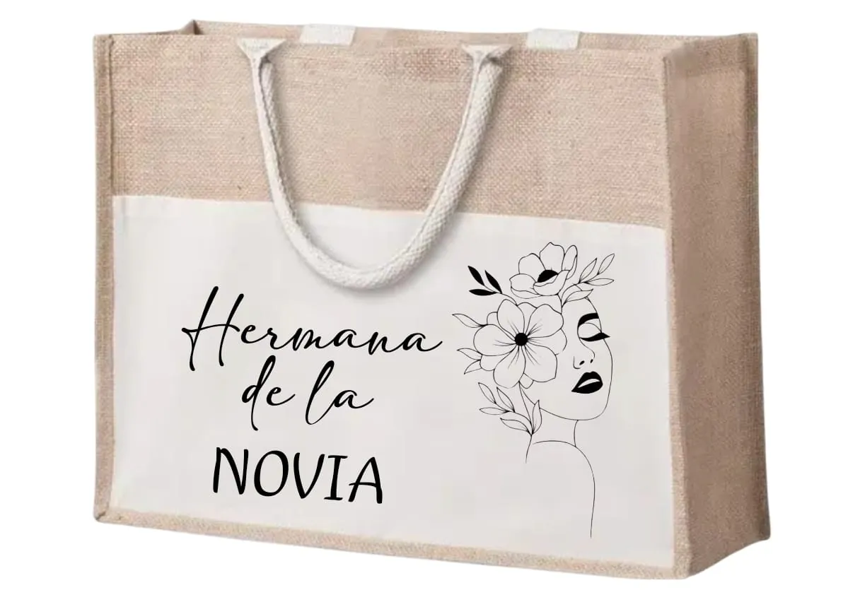 Bolsos de yute personalizados de estilo natural con asas de algodón