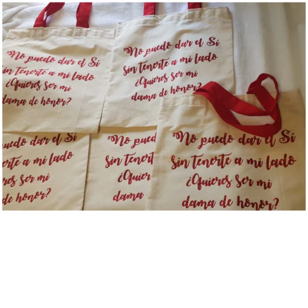Bolsa de algodón con asas largas y frase personalizable para damas de honor