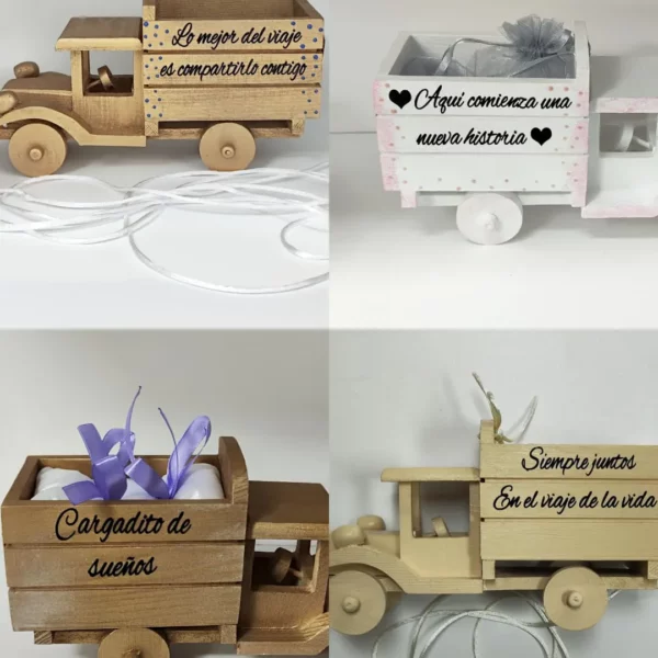 Camion de madera para arras y alianzas