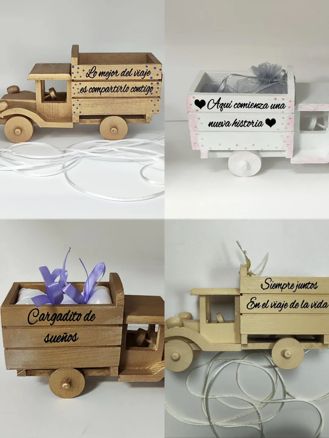 Camión de madera para arras y alianzas personalizado