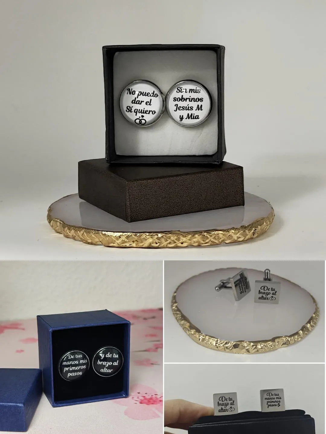 Gemelos personalizados con nombre e iniciales para bodas y celebraciones