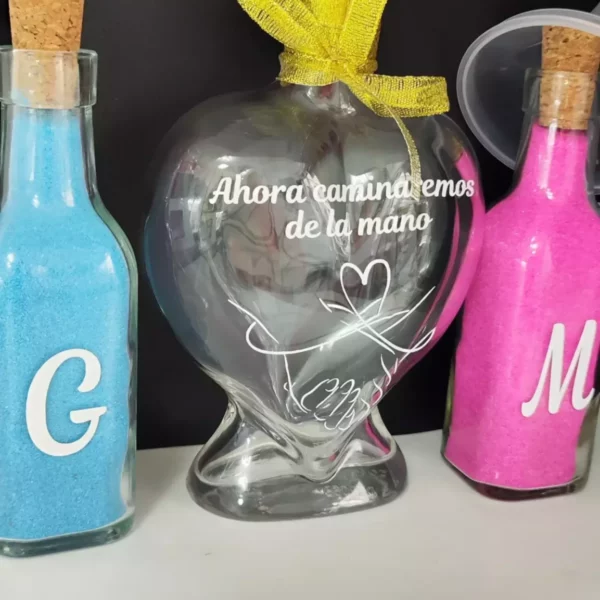 set ceremonia arena personalizado botella corazon frase letras iniciales