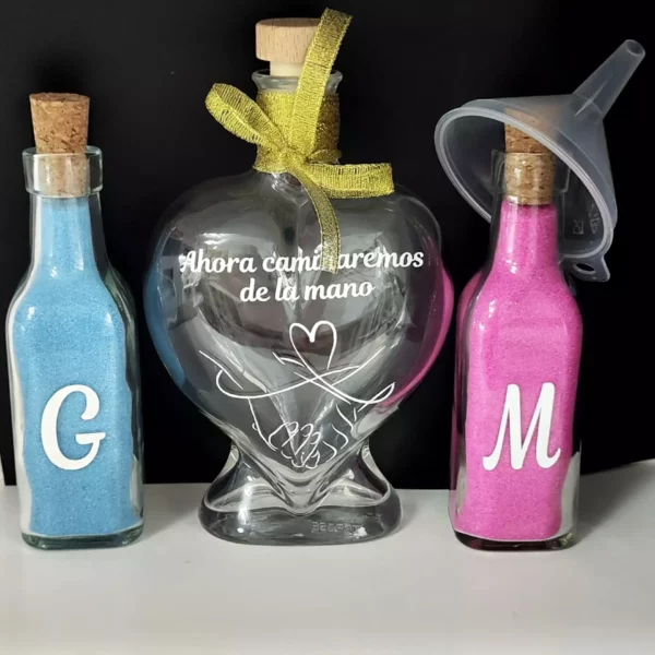 set ceremonia arena personalizado botella corazon frase letras iniciales