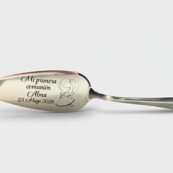 Pala para tarta de primera comunión personalizada con grabado láser en acero inoxidable