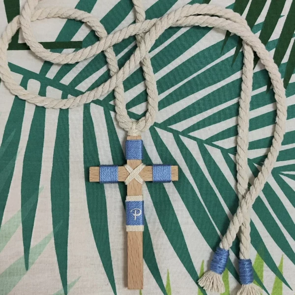 Cruz de Comunión para Niño Azul Celeste y Beige
