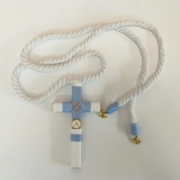 cruz comunión niño azul celeste blanco detalle
