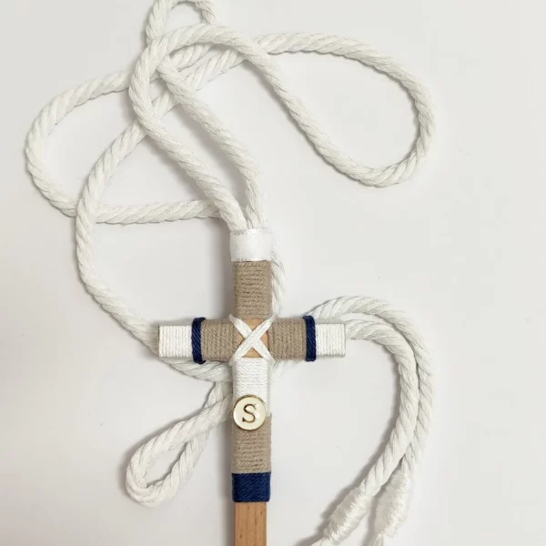 cruz comunión niño beige blanco azul marino
