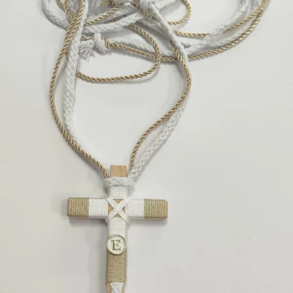 cruz de comunión niño en beige blanco dorado