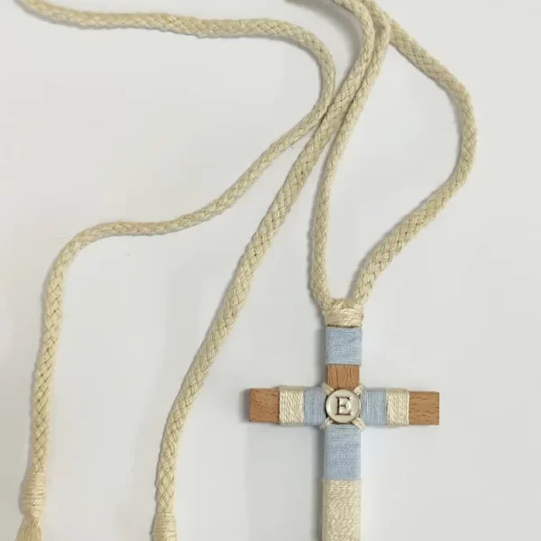 cruz comunión niño celeste beige dorado anclas