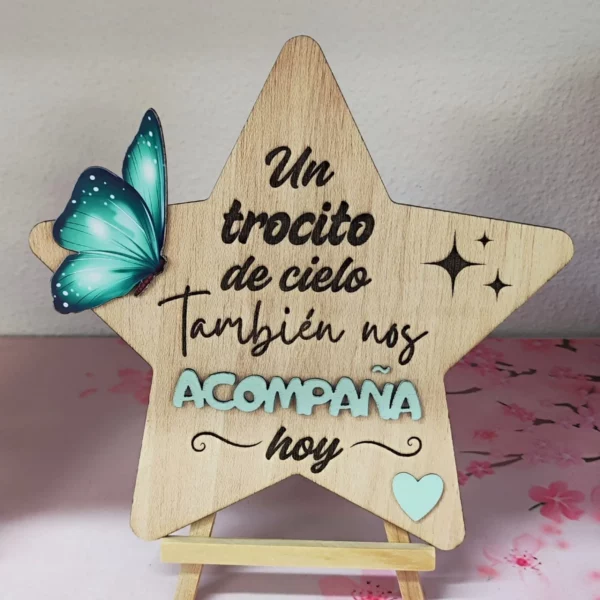 estrella madera grabada láser un trocito de cielo mariposa verde