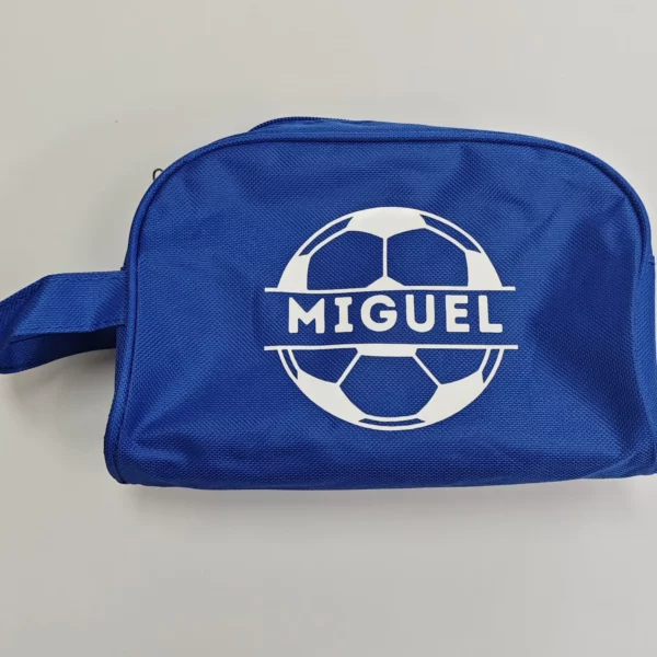 neceser personalizado azul marino balón fútbol nombre blanco