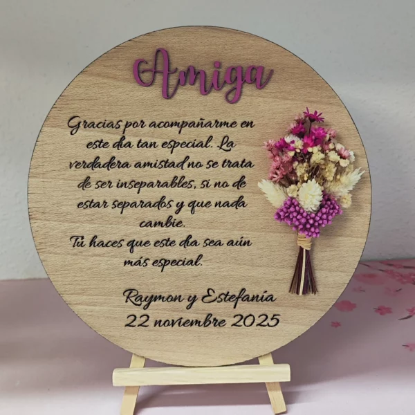 placa madera amiga grabado láser personalizada