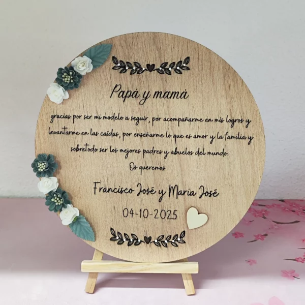 placa madera papá mamá grabado láser personalizada