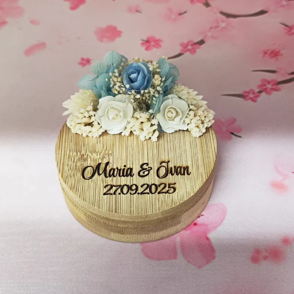 Joyero personalizado madera flores azul celeste blanco