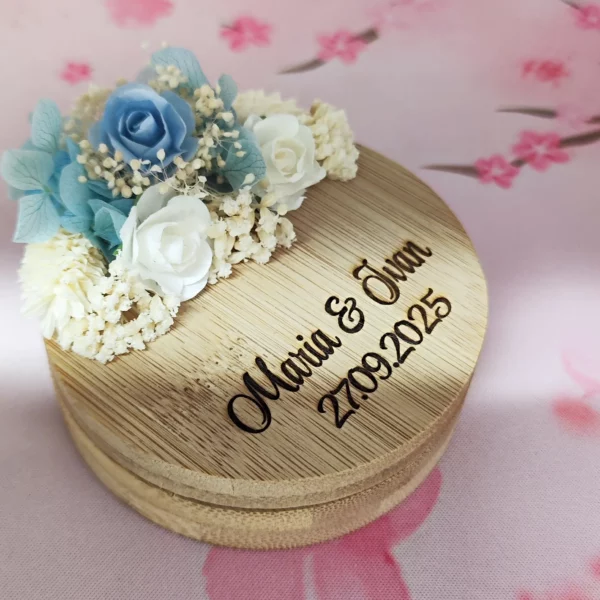 Caja de joyas madera grabado láser flores azul