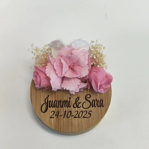 Joyero personalizado madera flores rosa pálido pastel