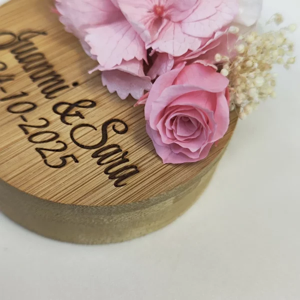 Caja de joyas madera grabado láser flores rosa empolvado