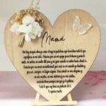 Placa Corazón Madera Dedicatoria Mamá con Flores